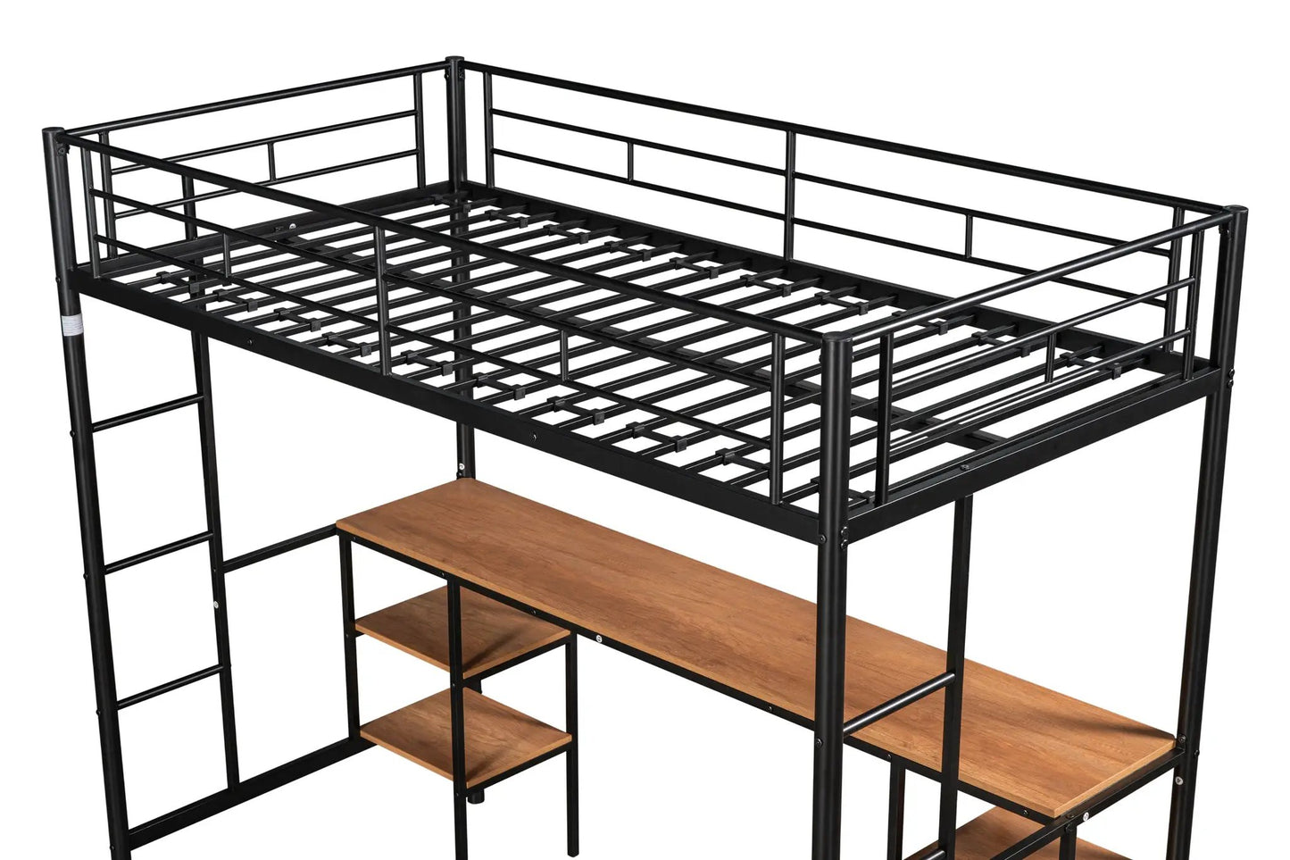 Twin Loft Bed with Table and Shelves, Metal