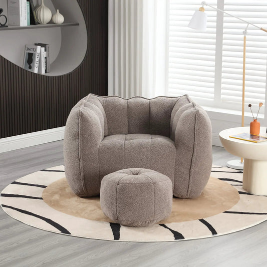 Coffee-colored soft bean bag chair and ottoman with resilient foam chips on Tampa Home & Garden Store