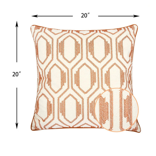 Geometric Embroidered Throw Pillow Rust on cream fabric, 20in square by Unique Piece Furniture on Tampa Home & Garden Store