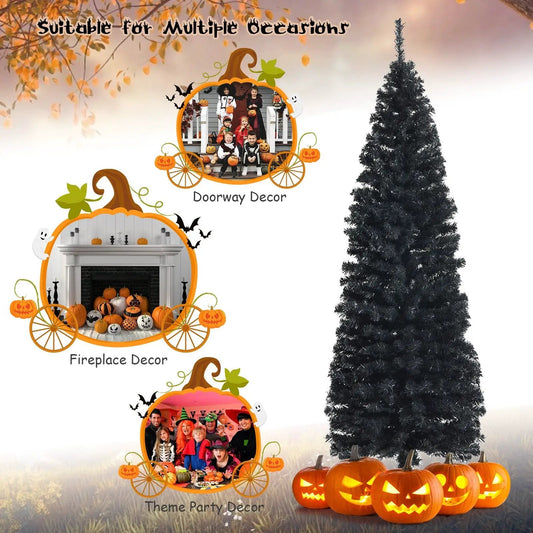 6ft Unlit Artificial Christmas Halloween Pencil Tree Black with Metal Stand-Black - Tampa Home & Garden Store