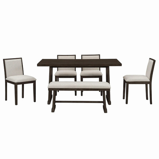 Dining Set With Rectangular Table, 4 Upholstered Chairs & 1 Padded Bench in wood finish on Tampa Home & Garden Store