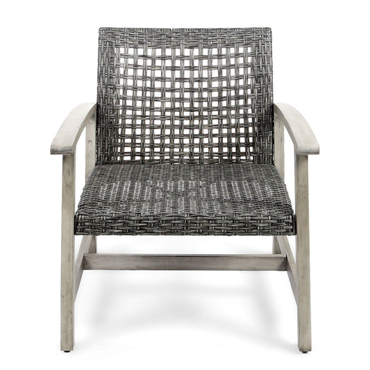 Outdoor Club Chair in Gray with Rattan and Acacia
