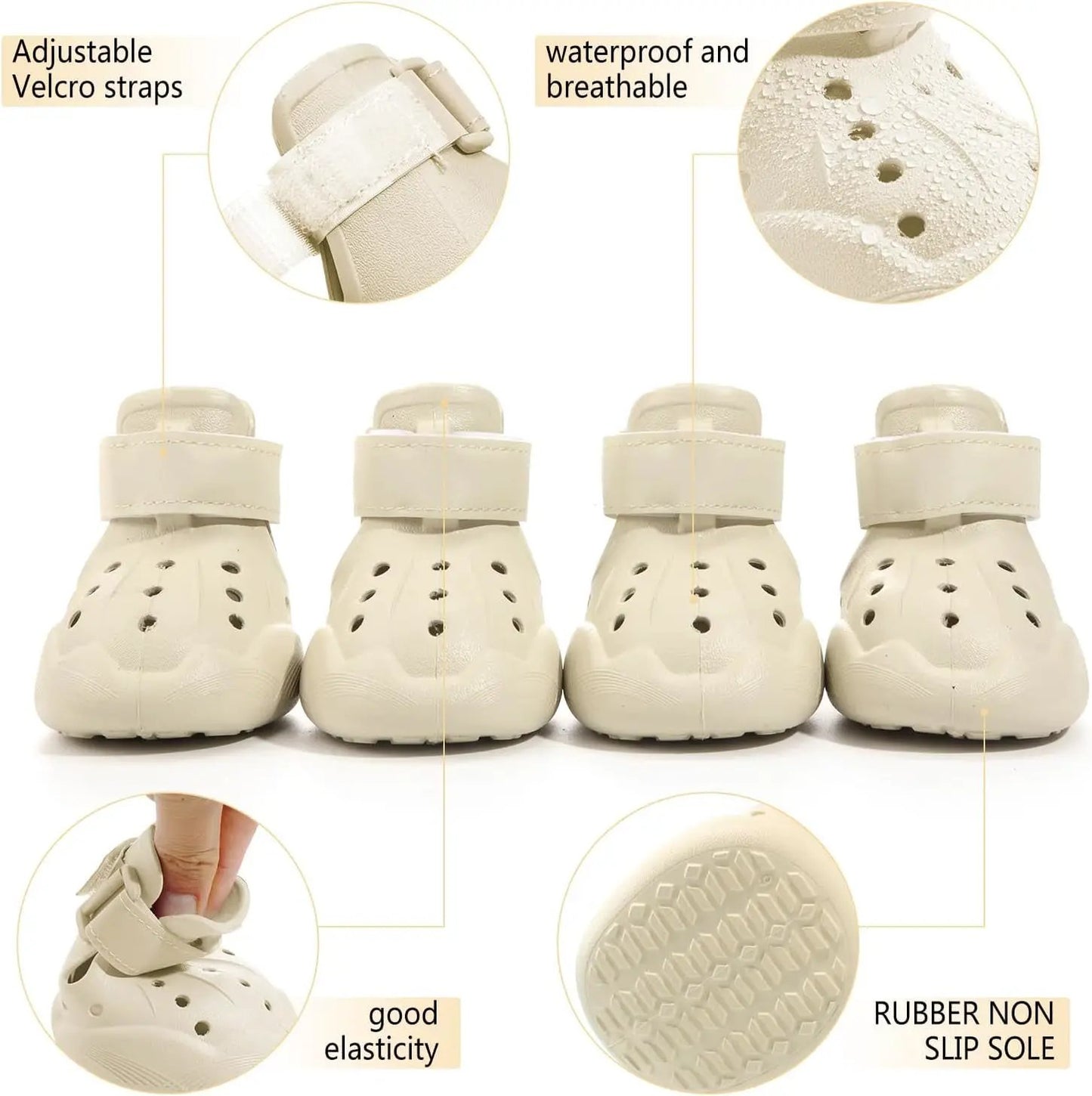 Indoor dog boots beige The Max & Rex Collection, adjustable Velcro, 4-pack, rubber non-slip sole on Tampa Home & Garden Store