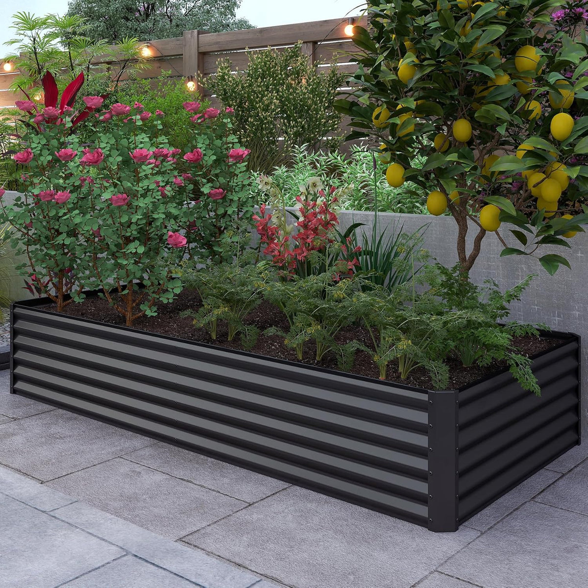Galvanized raised bed 8×4×1.5 ft dark gray with ribbed panels and support rods HouseOfZazla on Tampa Home & Garden Store
