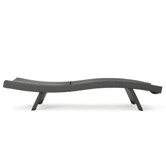 Salem PE wicker chaise lounge grey outdoor patio sunlounger with curved woven design on Tampa Home & Garden Store
