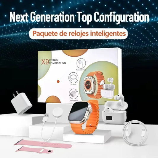 TechFusion 6-in-1 smart kit with orange smartwatch, white earbuds, and pink bands on Tampa Home & Garden Store