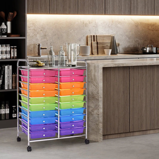 20-drawer storage rolling cart multicolor on chrome frame with wheels on Tampa Home & Garden Store