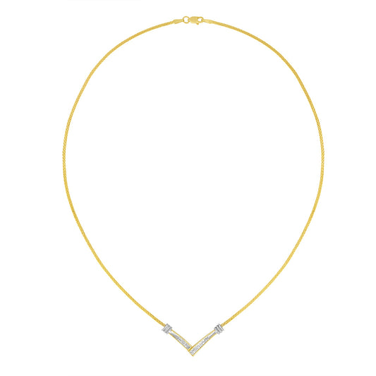 14K Yellow and White Gold 1/4 Cttw Princess Cut Diamond Channel-Set “V†Shape 18" Pendant Necklace (H-I Color, SI2-I1 Clarity)