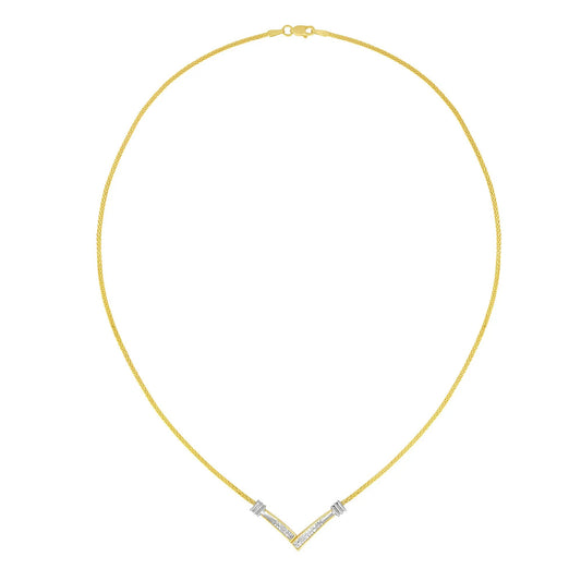14K gold V-shaped diamond pendant necklace with 0.25 ct diamonds, yellow and white gold, Bids on Tampa Home & Garden Store