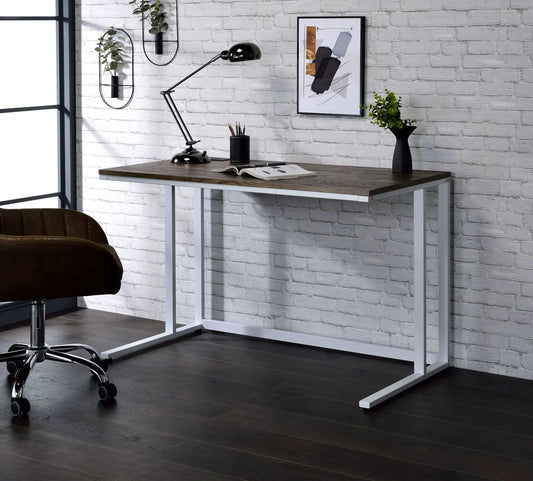 Tyrese writing desk with USB, wood top and white metal frame for a modern home office on Tampa Home & Garden Store