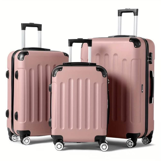 3-Piece hard shell luggage set with TSA lock rose pink,20/24/28in,DailySale,360° wheels on Tampa Home & Garden Store