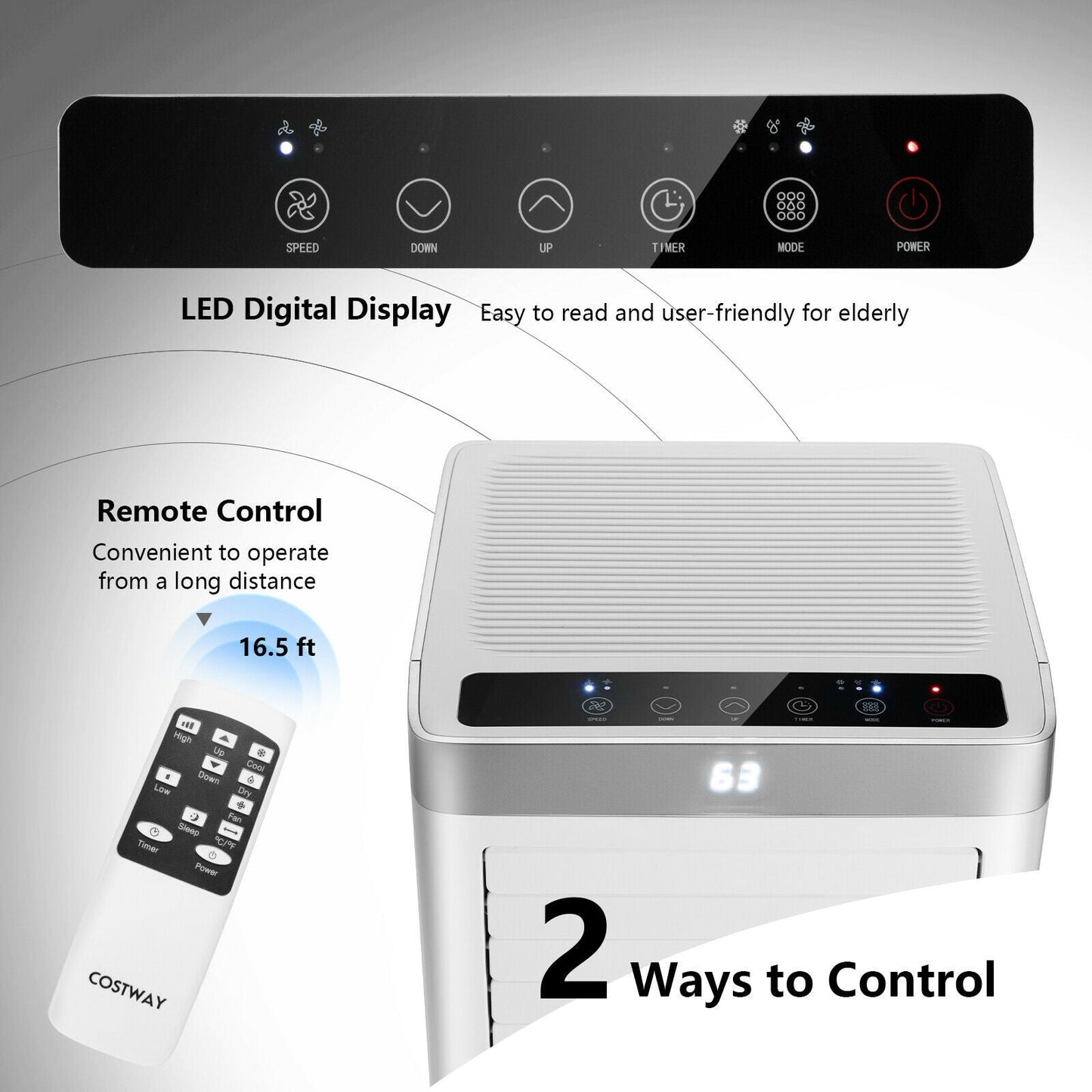 Aire acondicionado portátil 3 en 1 de 8000 BTU con control remoto - Blanco