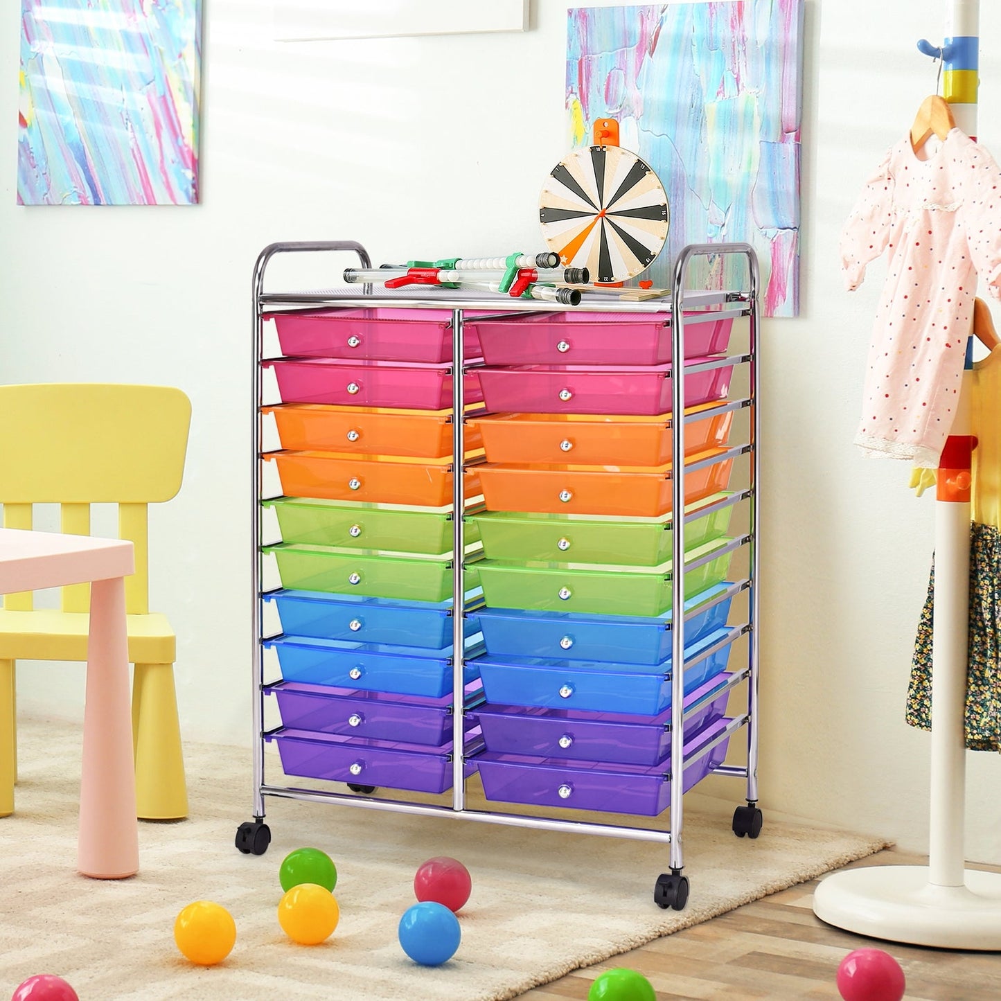 Carrito con ruedas de 20 cajones para almacenamiento y organización de estudio - Multicolor