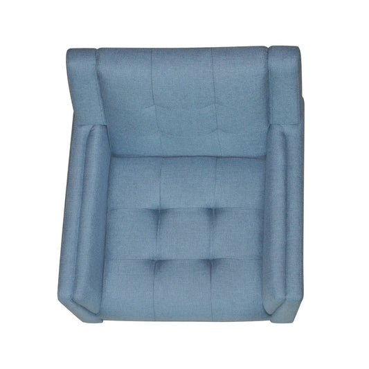 Blue Greenmont Upholstered Armchair with blue fabric and square tufted back, armrests on Tampa Home & Garden Store