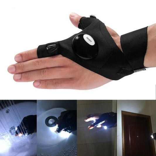 Outdoor fingerless gloves with built-in LED light, black, one pair for hiking on Tampa Home & Garden Store
