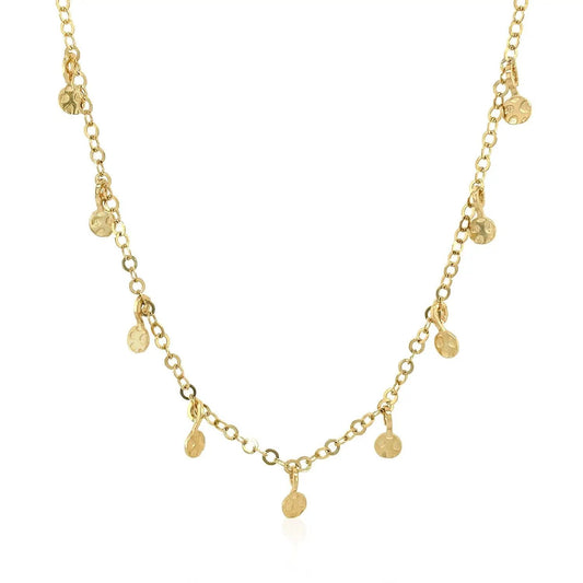 Choker necklace with hammered round beads in 14K gold by Bids, gold chain with small disc charms on Tampa Home & Garden Store