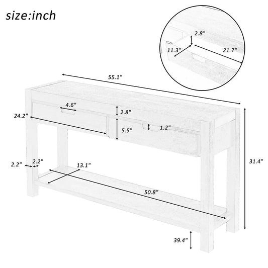 U Style Console Table with 2 drawers and shelf, wood grain finish, VIP Digital Presence on Tampa Home & Garden Store
