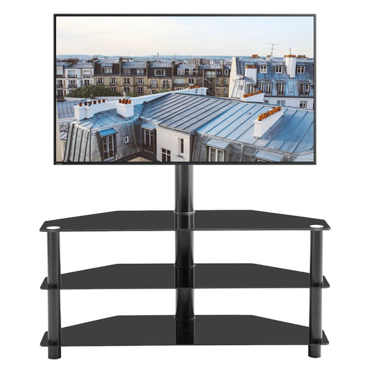 35.4-inch black TV stand with height adjustable bracket and two shelves on Tampa Home & Garden Store