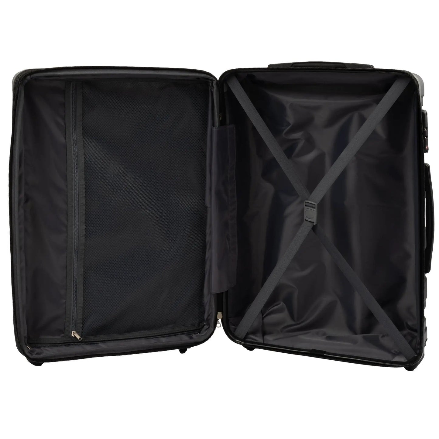 Merax hardside checked suitcase interior with mesh divider and cross straps on Tampa Home & Garden Store