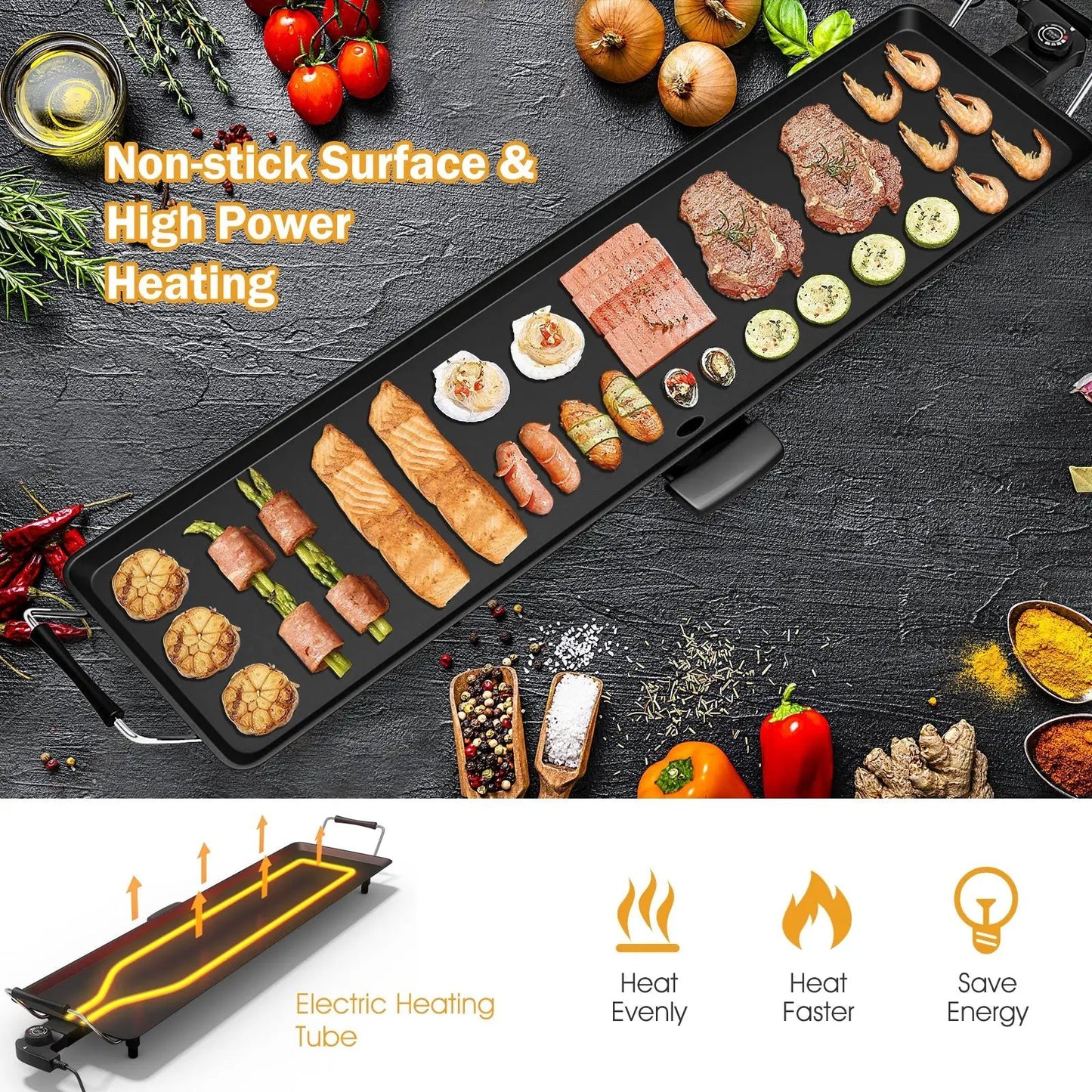 35 Inch Electric Griddle with Adjustable Temperature - Tampa Home & Garden Store