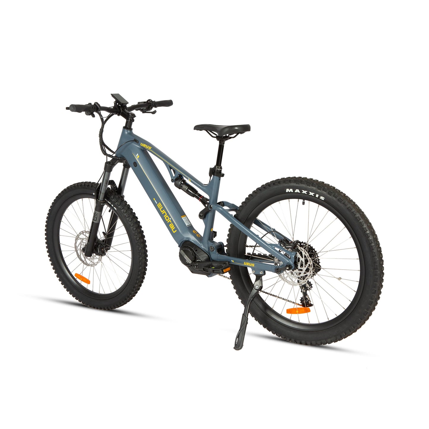 Electric bicycle URUS 2.0 by EUNORAU E-BIKE US, blue frame, fat tires, front suspension on Tampa Home & Garden Store