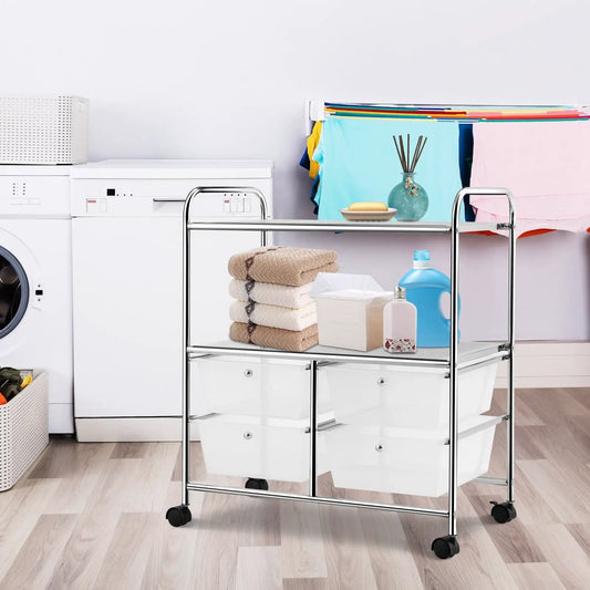 Mobile 4-Drawer Rolling Storage Cart with chrome frame and clear drawers DirectDeals on Tampa Home & Garden Store
