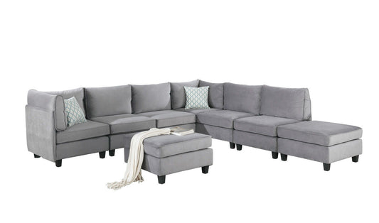 Simona modular sectional sofa in light gray fabric with chaise and ottoman by HouseOfZazla on Tampa Home & Garden Store