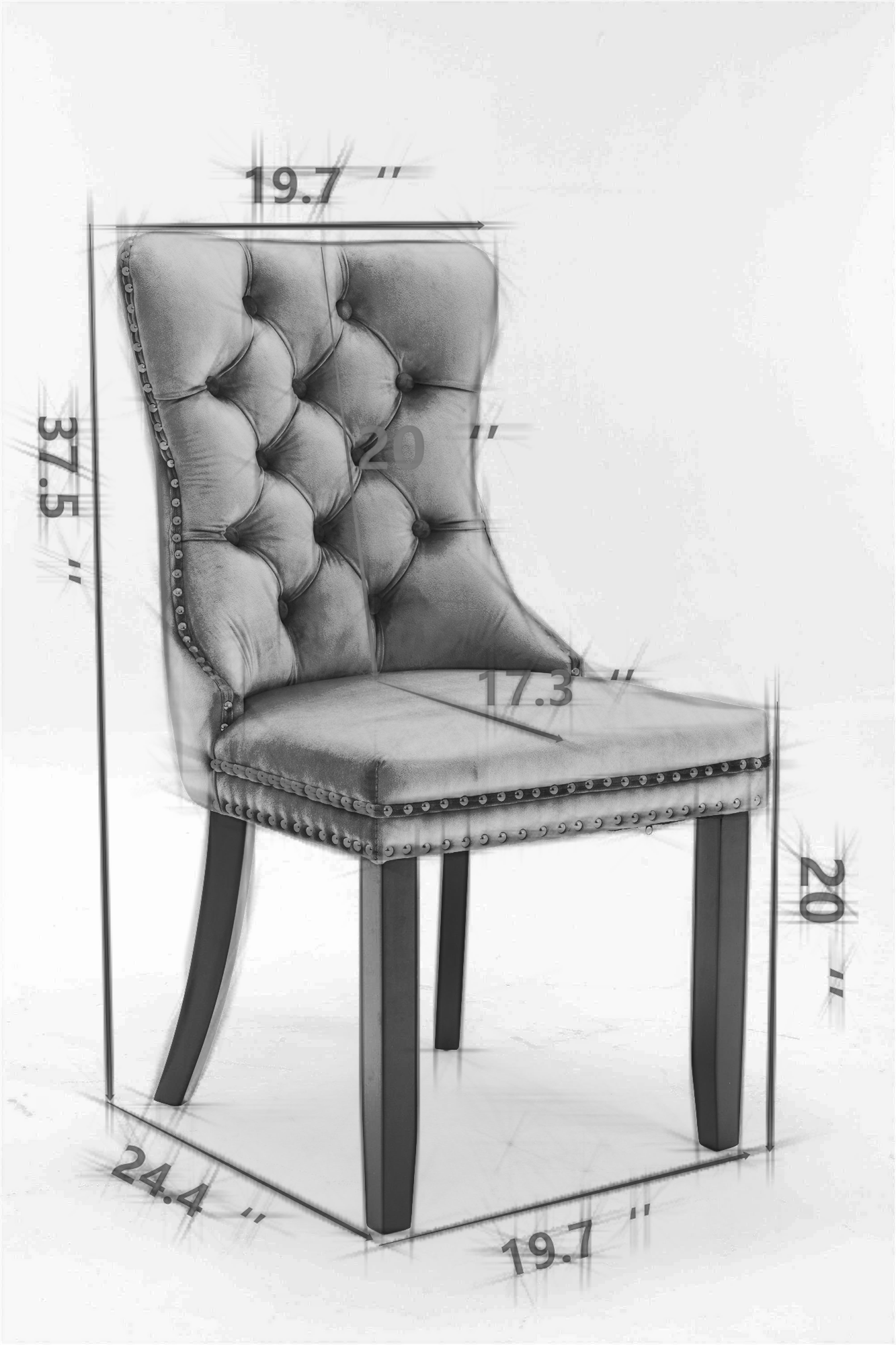 Blue velvet tufted wood dining chair 2-piece set with nailhead trim on Tampa Home & Garden Store