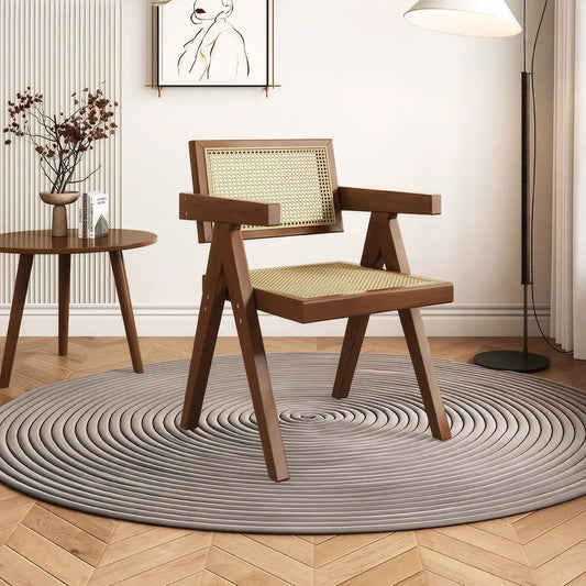 Modern mid-century dining chairs set of 2 in walnut wood with caned rattan back and seat on Tampa Home & Garden Store