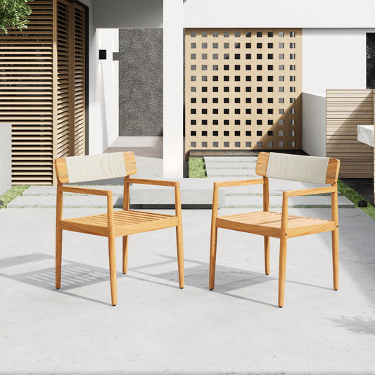 Set of Two Braided Acacia Outdoor Dining Chairs