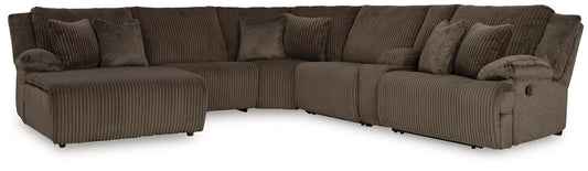 Top Tier reclining sectional in brown corduroy with plush cushions, curved layout on Tampa Home & Garden Store