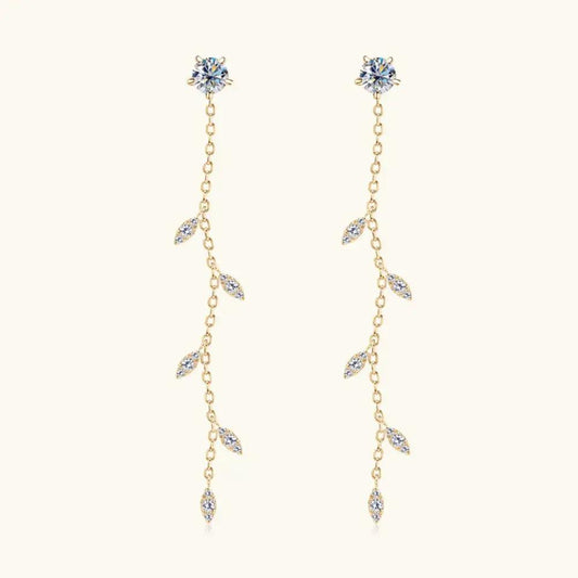 Moissanite 1.38ct dangling earrings pair in sterling silver with leaf accents on Tampa Home & Garden Store