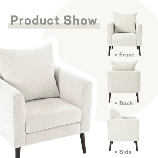 Barrel chair and chenille accent armchair beige with dark wood legs by VIP Digital Presence on Tampa Home & Garden Store