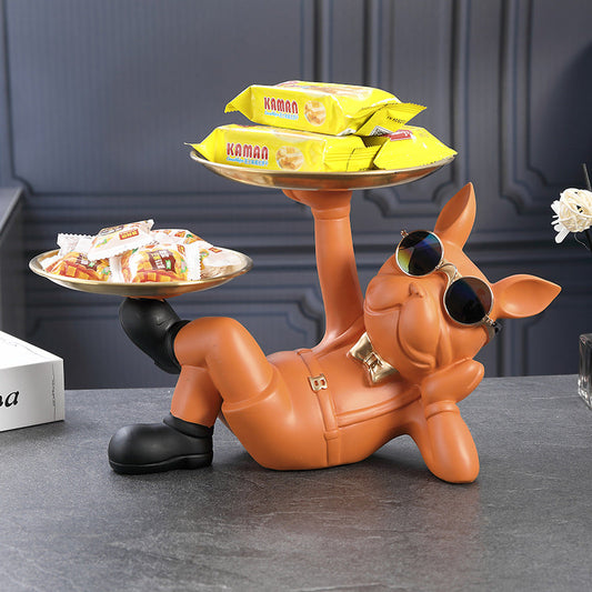 Ornement Chien Richesse Créative Plateau de Rangement Clés d'Entrée Assiette à Bonbons de Bureau Décoration d'Intérieur