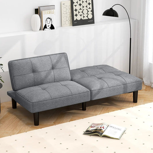 Convertible Folding Futon Sofa Bed with 6-Position Adjustable Backrest-Gray - Tampa Home & Garden Store