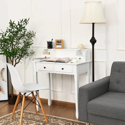 Writing Desk 2-tier Vanity and Computer Desk white finish with two drawers on Tampa Home & Garden Store