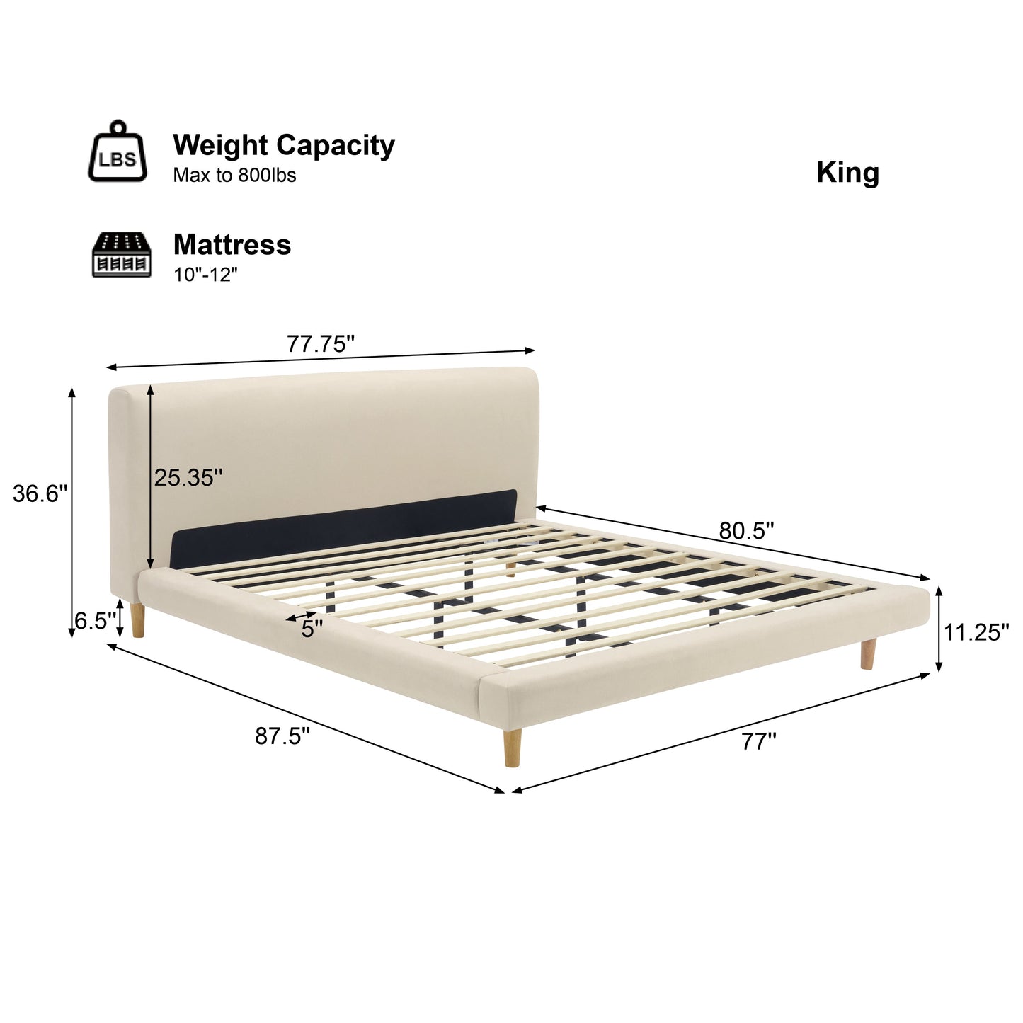 King Size Beige and Chunky Upholstered Bed Frame
