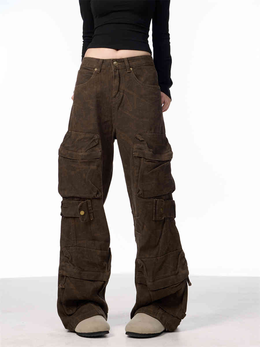 Camouflage cargo pants, women's loose wide-leg brown camo by FLIPSTYLEZLLC on Tampa Home & Garden Store