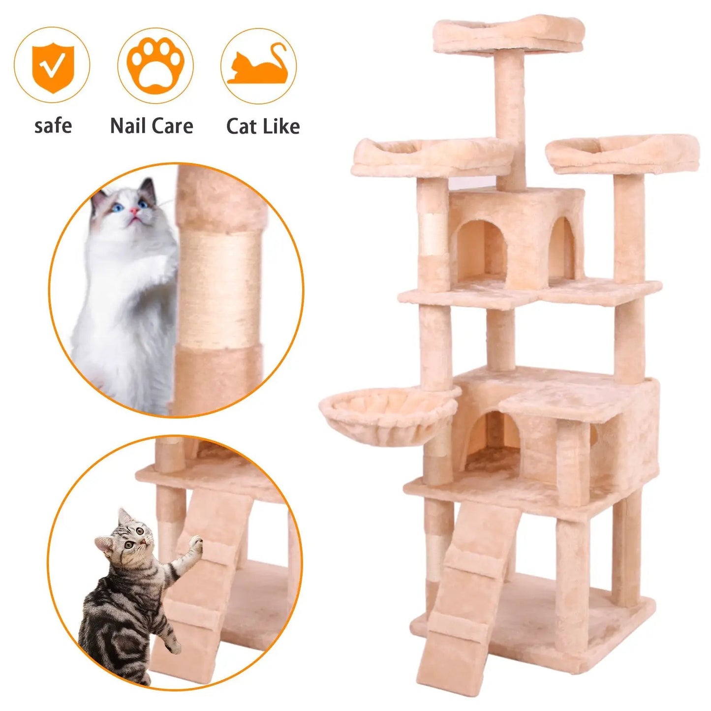 Cat Climbing Frame in Cream Velvet with plush arches and cubbies, 2 cats on Tampa Home & Garden Store