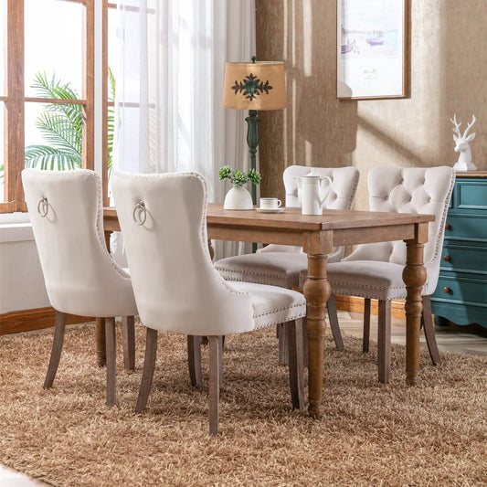 Nikki Collection Velvet Dining Chair Set Beige, 4 chairs on Tampa Home & Garden Store