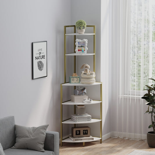 6-story corner open bookshelf, modern bookshelf, wooden frame, independent bookshelf unit, - Tampa Home & Garden Store