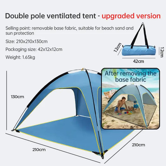 Blue Quick Open Beach Tent Sun Shelter pop-up by VIP double pole ventilation 210x210x130 cm on Tampa Home & Garden Store