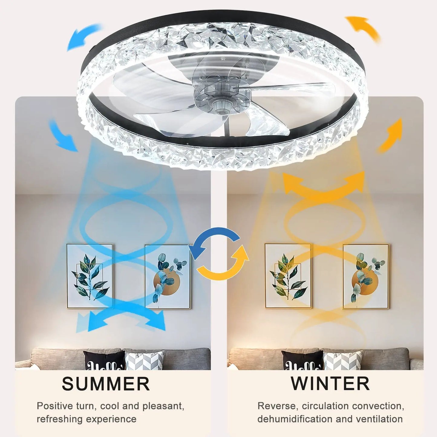 Ceiling fan with lights dimmable LED crystal-ring trim by VIP Digital Presence on Tampa Home & Garden Store