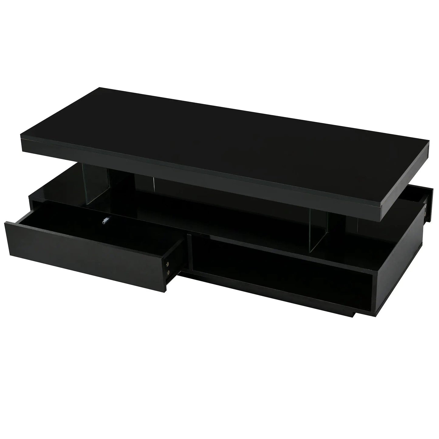 U-Can LED Coffee Table with Storage Drawers black gloss with open drawers on Tampa Home & Garden Store