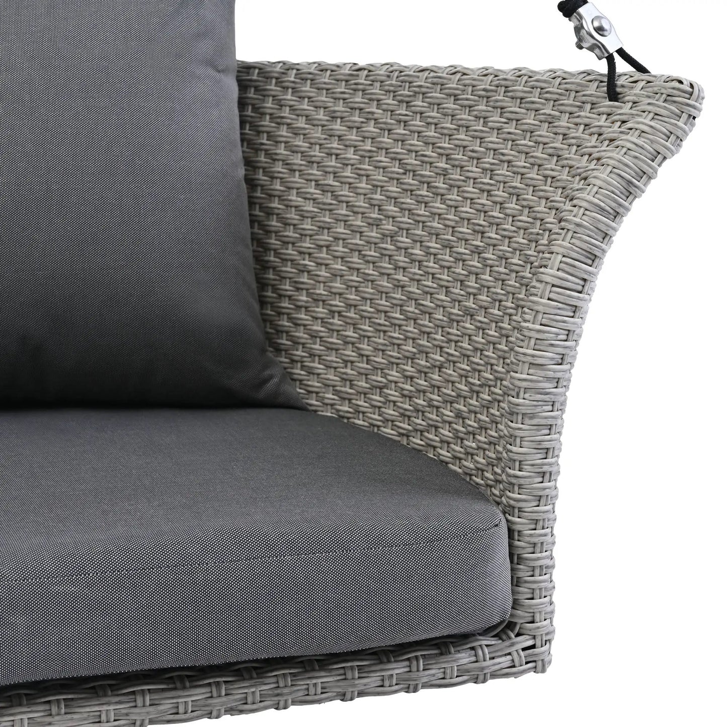 Go 51.9 Inch Two-Person Hanging Chair with gray cushion and woven rattan frame on Tampa Home & Garden Store