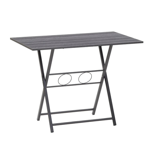 Small foldable desk with grey woodgrain top and black metal legs, circular rings on Tampa Home & Garden Store