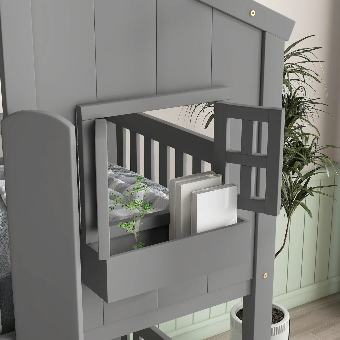Twin Over Twin House Bunk Bed Grey with roof design and storage drawers VIP Digital Presence on Tampa Home & Garden Store