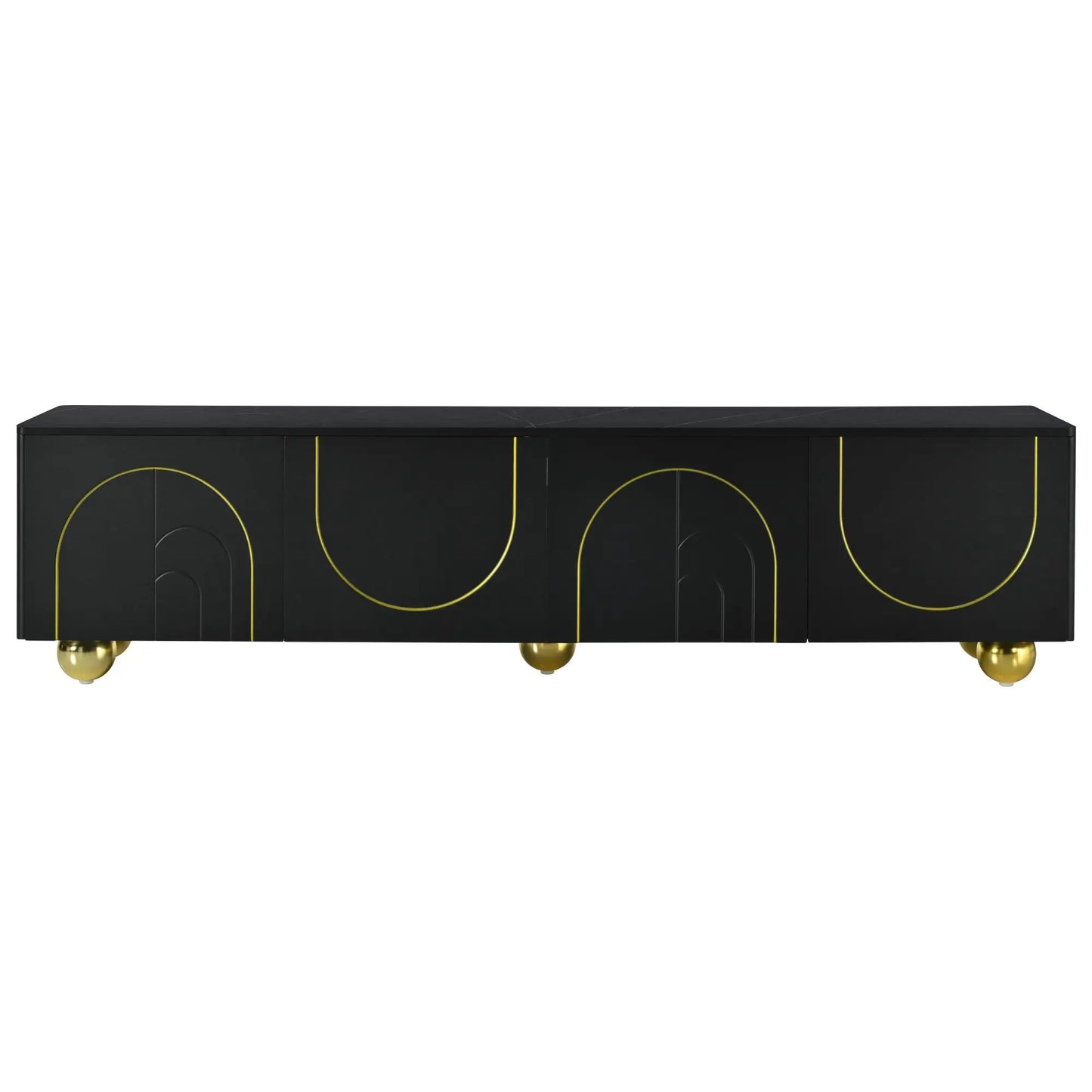 U-Can Modern TV Stand black marble top with gold arc accents and gold feet on Tampa Garden on Tampa Home & Garden Store
