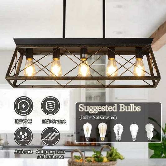 5-light farmhouse chandelier by VIP Digital Presence, black metal frame with Edison bulbs on Tampa Home & Garden Store