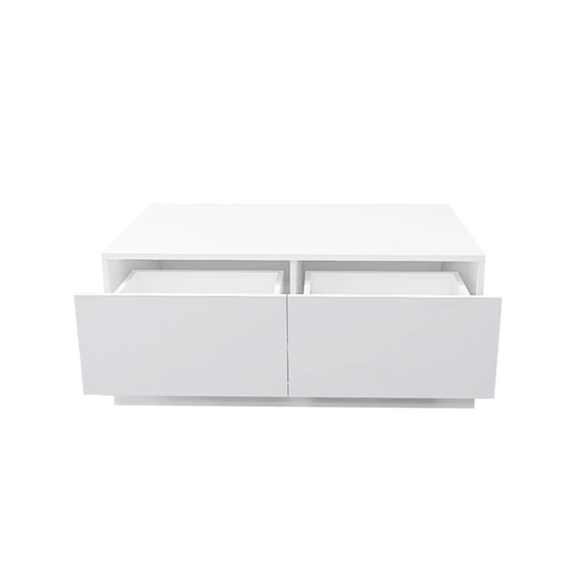 White high-gloss coffee table with two drawers, modern minimalist design on Tampa Home & Garden Store
